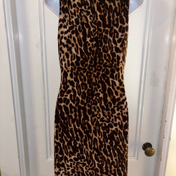 LAUREN RALPH LAUREN Leopard Print Side Ruched Sleeveless Sheath Dress Women's 10 - Picture 7 of 9
